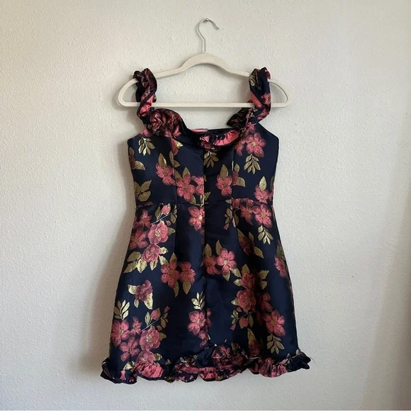 Lulus Floral Brocade Mini Dress with Ruffle Straps | Size Medium - Picture 2 of 3